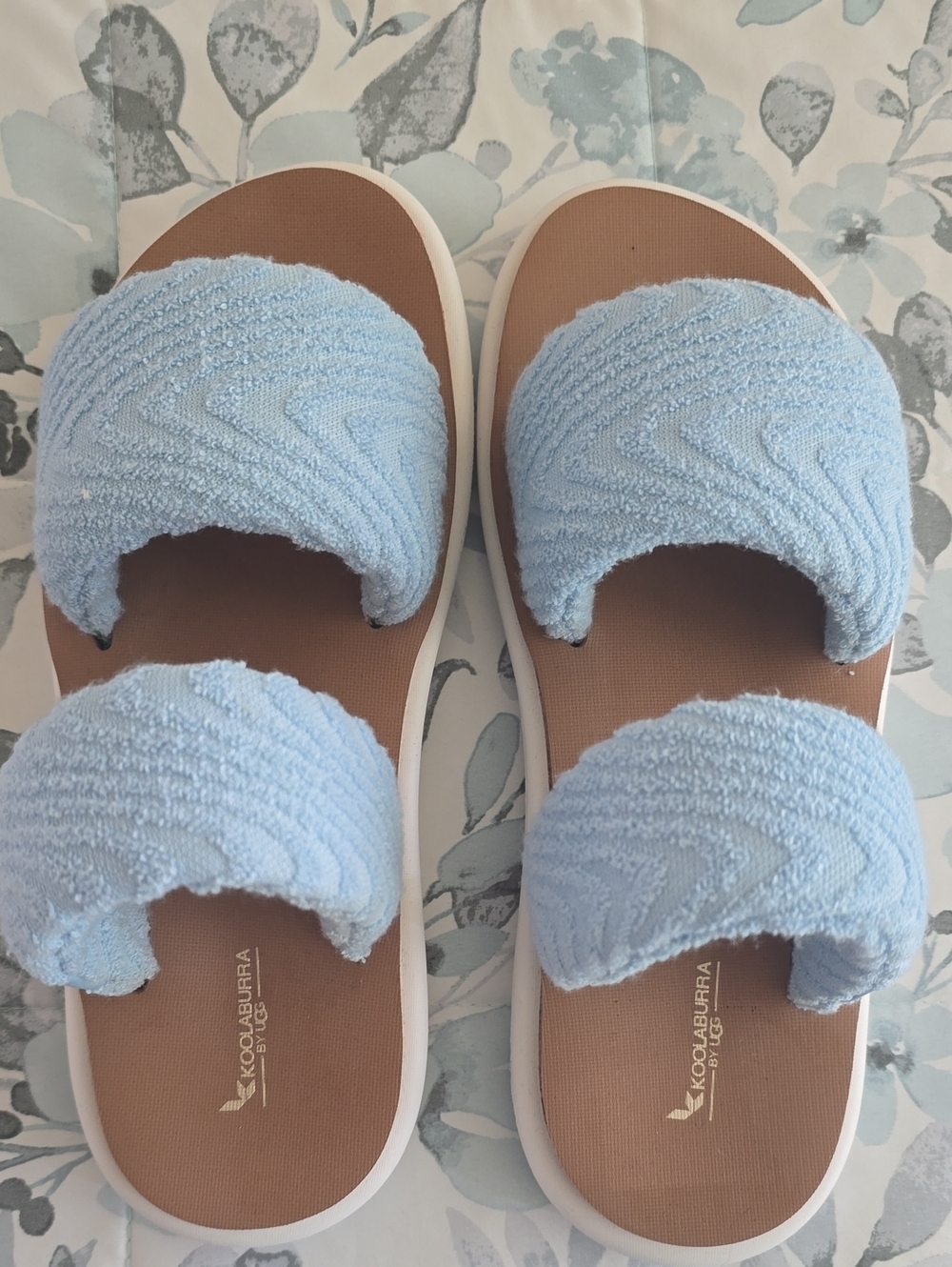 Koolaburra Women's Double Band Slide Sandals in Light Blue and Brown